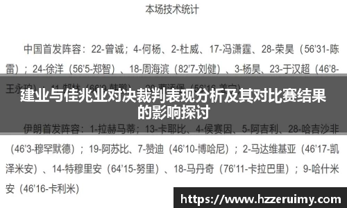 建业与佳兆业对决裁判表现分析及其对比赛结果的影响探讨